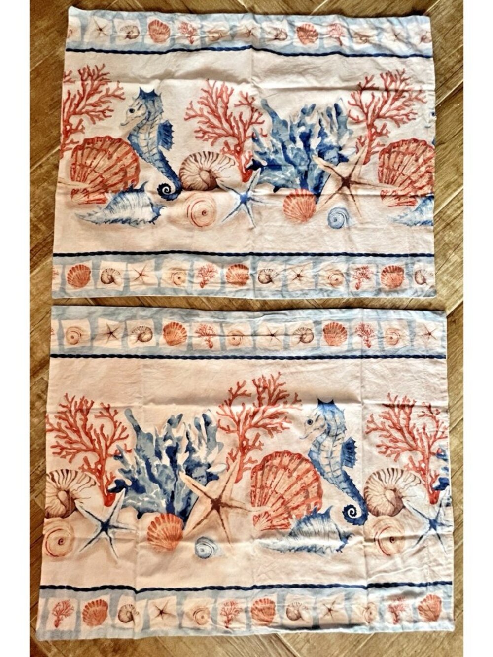 OCEAN Seashell Pillow Sham PR Sleepwell 100% Cotton Seahorse Starfish Coral Fish